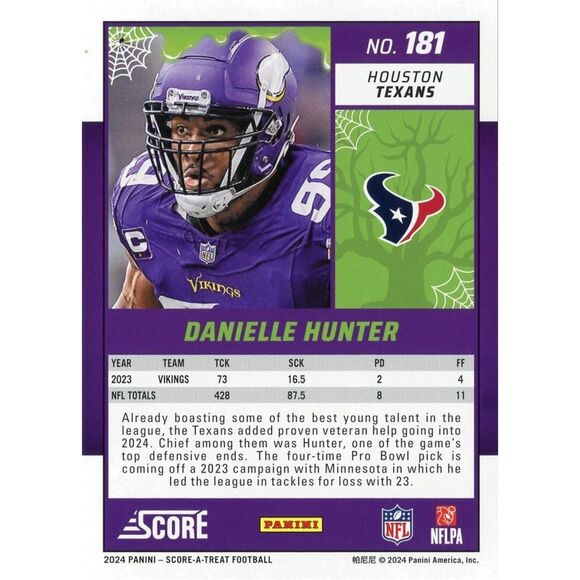 2024 Score A Treat Football Card #181 Danielle Hunter - Picture 2 of 2